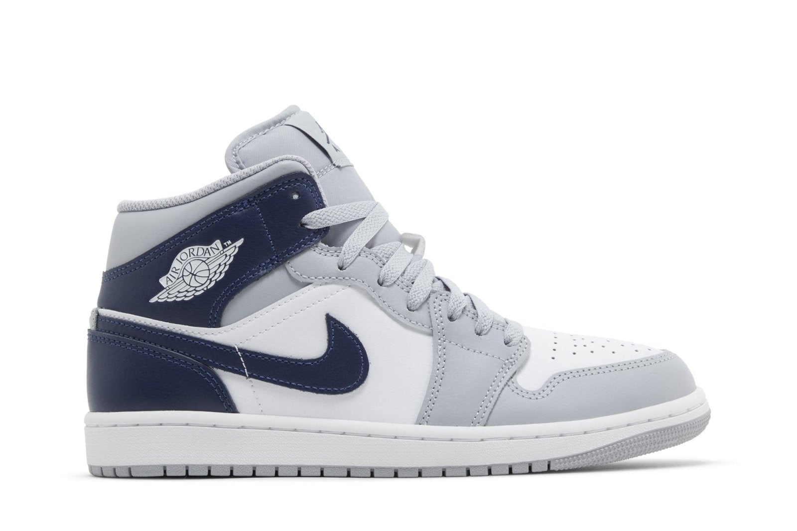 Tênis Air Jordan 1 Mid Wolf Grey Midnight Navy Cinza - Vista Lateral