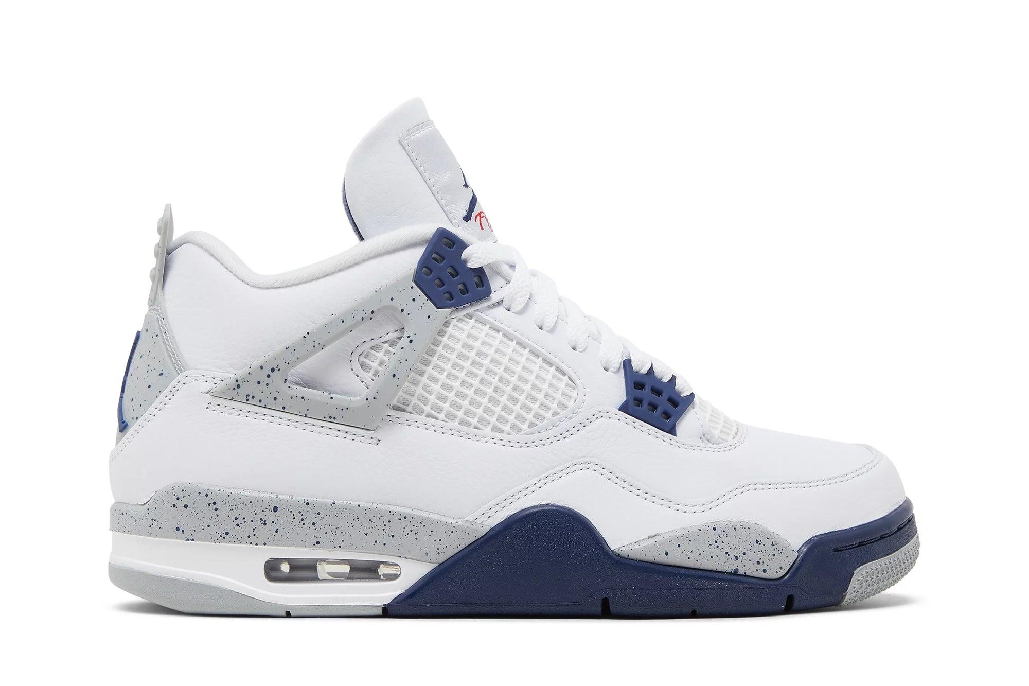 Tênis Air Jordan 4 Midnight Navy Branco/Azul - Vista Lateral