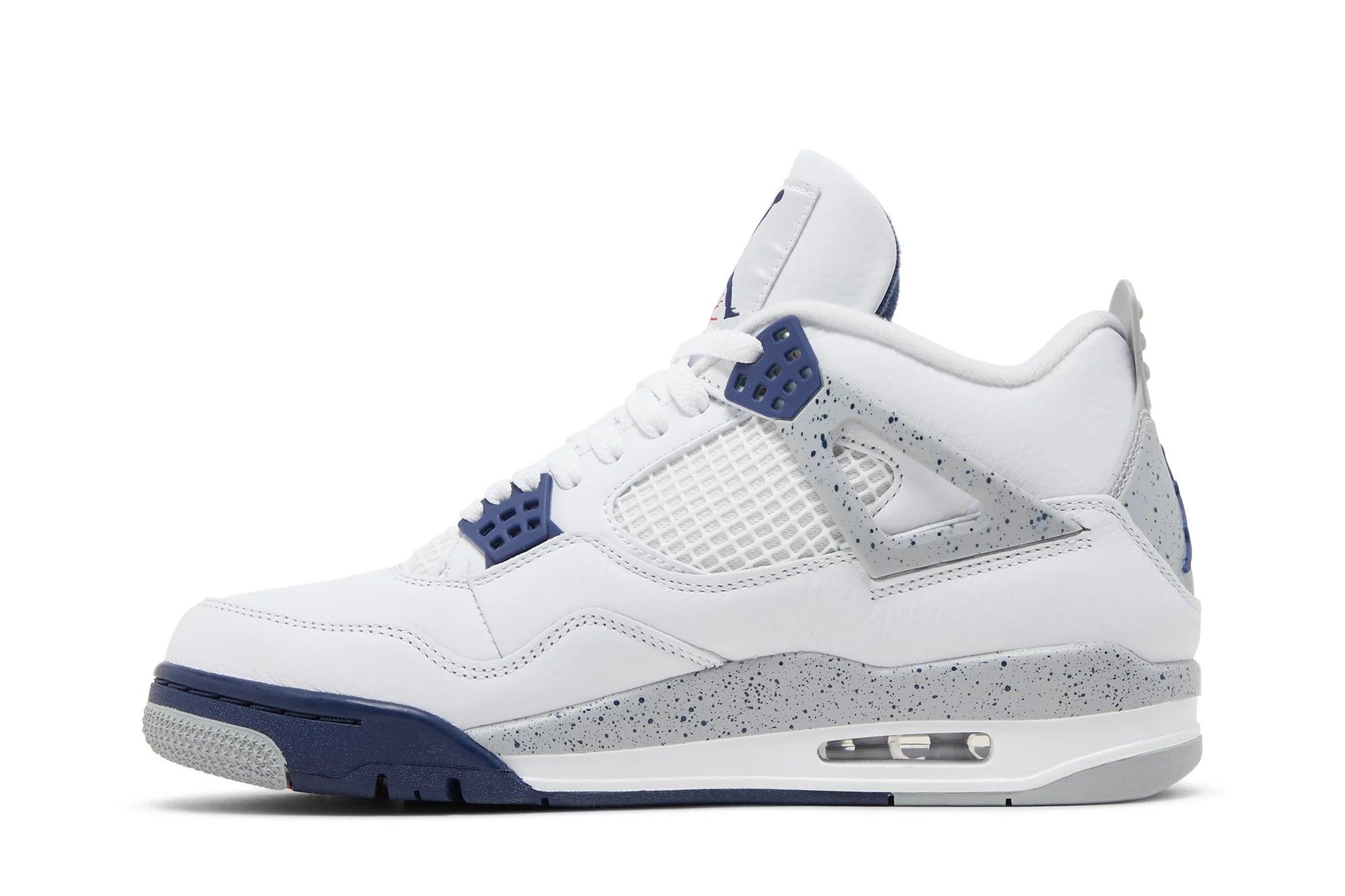 Tênis Air Jordan 4 Midnight Navy Branco/Azul - Vista Frontal