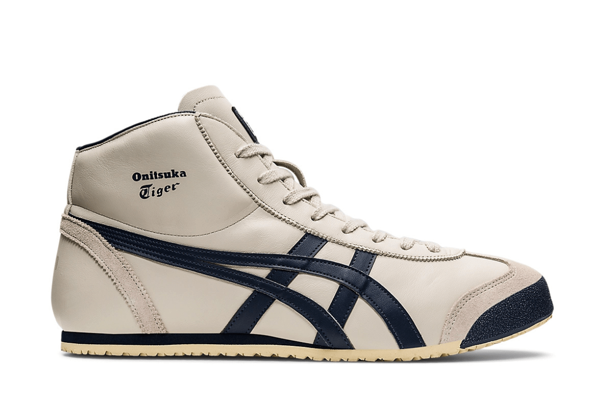 Tênis Onitsuka Tiger Mexico Mid Runner Birch/Indian Ink Bege - Vista Lateral